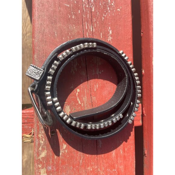 Western-Style Black Leather Belt Ornate Silver Buckle Studded Design by Albatros - Picture 4 of 5